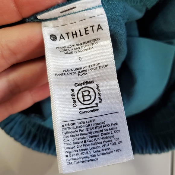 Athleta Womens Linen Wide Leg Pants Size 0 Teal‎ Cropped Beach Travel Resort - Picture 7 of 15